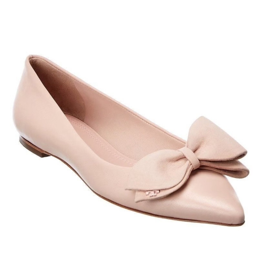 Tory Burch Rosalind Pink Suede Leather Sole Bow Ballet Flats Size 6M 44412